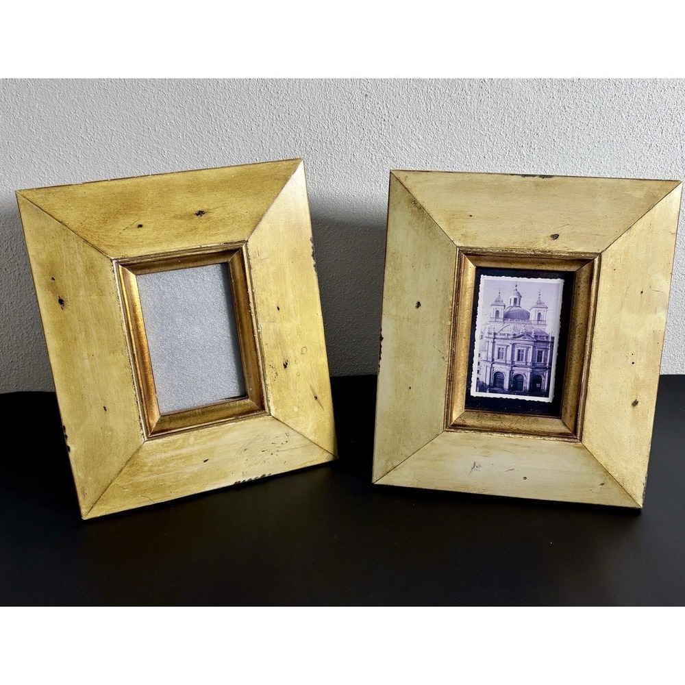 Vtg Italian Style Gold Gilt Picture Frames Distressed Wooden Rustic Elegance 2
